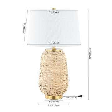 Chakrii 25" Rustic Bohemian Iron/Rattan LED Table Lamp with Pull-Chain - JONATHAN Y